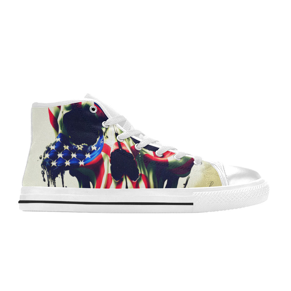 MEN'S Patriotic Flag Skull Art High Top Canvas Vivid Custom Shoes