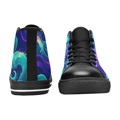 MEN'S Glowing Ocean Swirls High Top Canvas Vibrant Chaos Sneakers