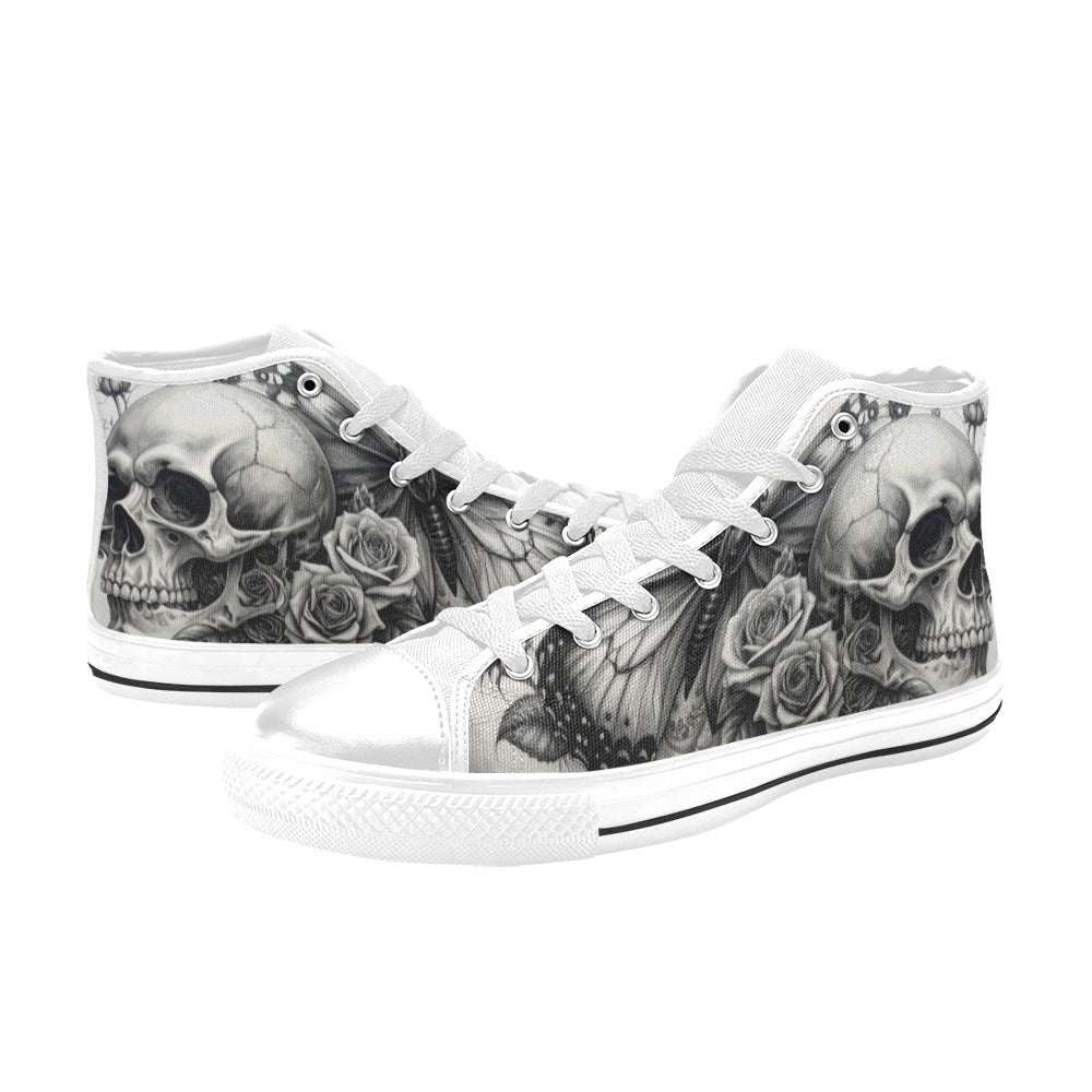 Gothic Skull Men's Dark Art Rose High Top Canvas Shoes | Freaky Shoes®