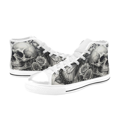 Gothic Skull Men's Dark Art Rose High Top Canvas Shoes | Freaky Shoes®