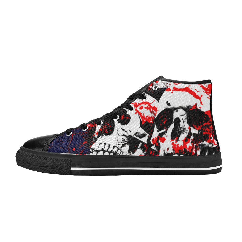 MEN'S Patriotic Splatter Skulls Men’S High Top Canvas Wallpaper Art Sneakers