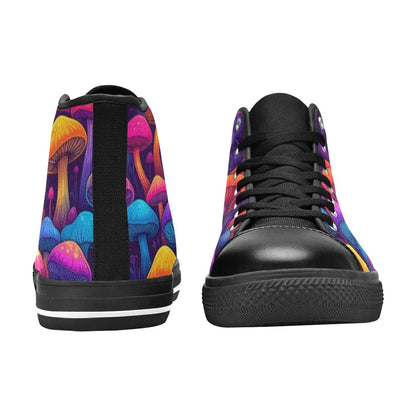 MEN'S Psychedelic Mushroom Cartoon Pattern High Top Canvas Neon Fantasy Custom Sneakers