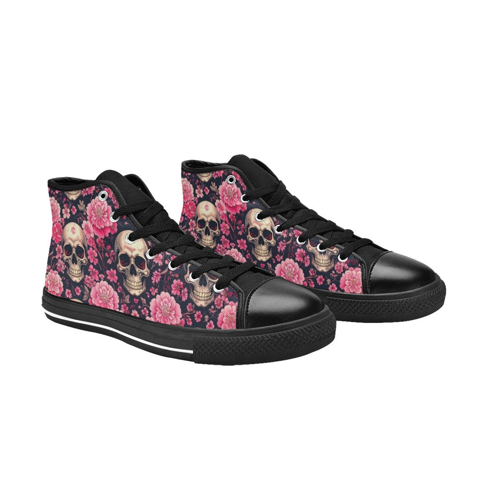 MEN'S Skull Cherry Blossom High Top Canvas Wallpaper Art Shoes
