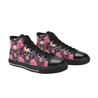 MEN'S Skull Cherry Blossom High Top Canvas Wallpaper Art Shoes