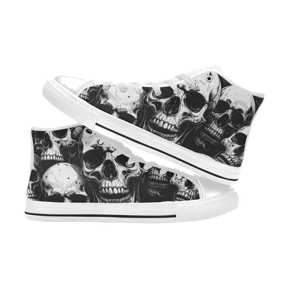 WOMEN'S Aggressive Comic Skull Black High Top Canvas Cottagecore Custom Sneakers