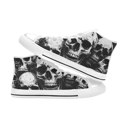 WOMEN'S Aggressive Comic Skull Black High Top Canvas Cottagecore Custom Sneakers