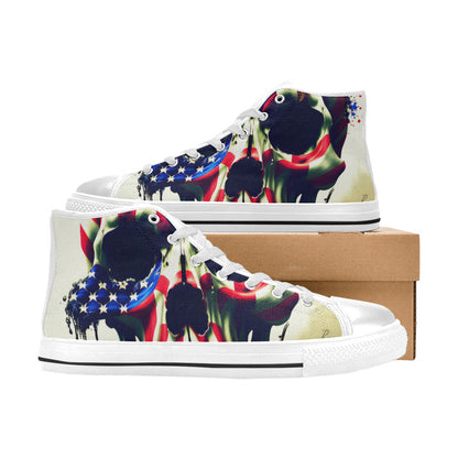 WOMEN'S Patriotic Flag Skull Art High Top Canvas Cottagecore Custom Shoes
