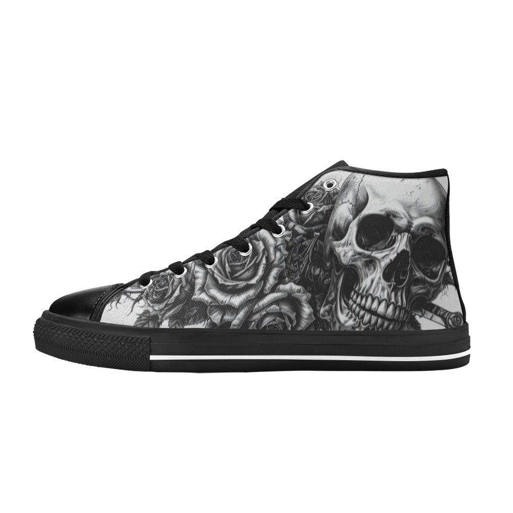 Biker Skull Dark Art Women's Gothic High Top Canvas Shoes | Freaky Shoes®