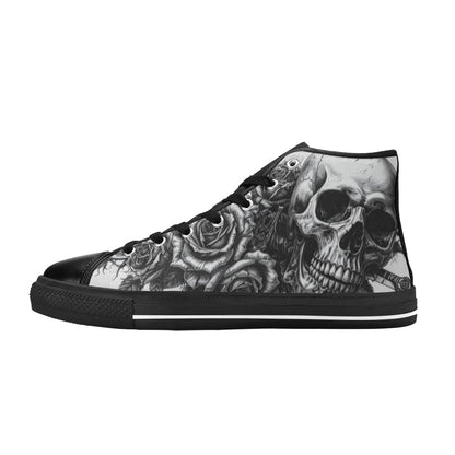 Biker Skull Dark Art Women's Gothic High Top Canvas Shoes | Freaky Shoes®