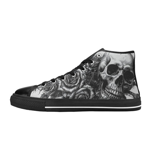 Biker Skull Dark Art Women's Gothic High Top Canvas Shoes | Freaky Shoes®