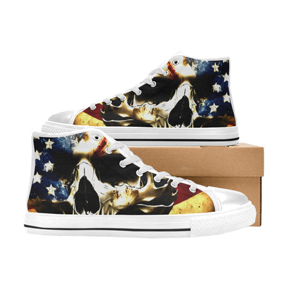 MEN'S Patriotic Usa Flag Skull High Top Canvas Vivid Sneakers