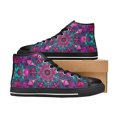 WOMEN'S Feminine Jeweled Skull High Top Canvas Neon Fantasy Custom Shoes