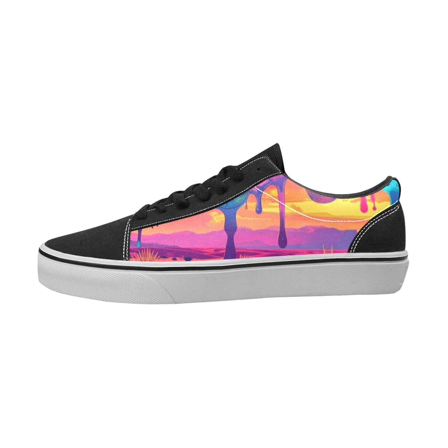 MEN'S Surrealist Dreamscape Pattern, Melting Low Top Skateboarding Dark Academia Custom Sneakers