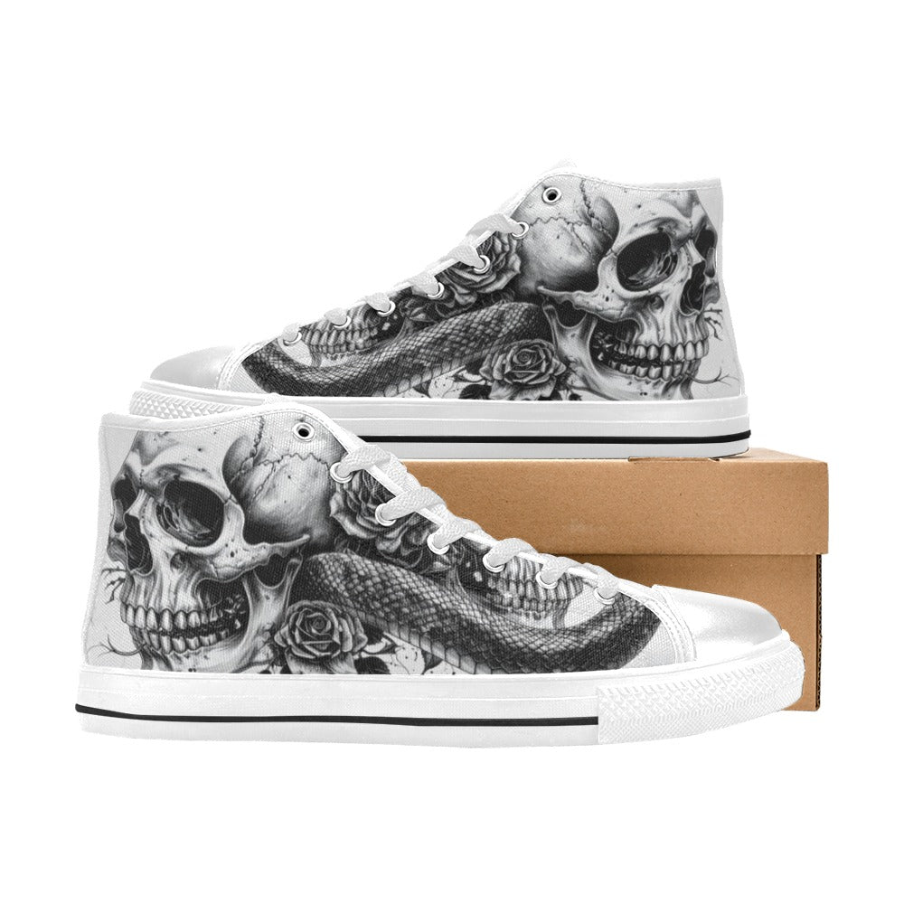 Gothic Skull Women's Dark Art Rose High Top Canvas Shoes | Freaky Shoes®