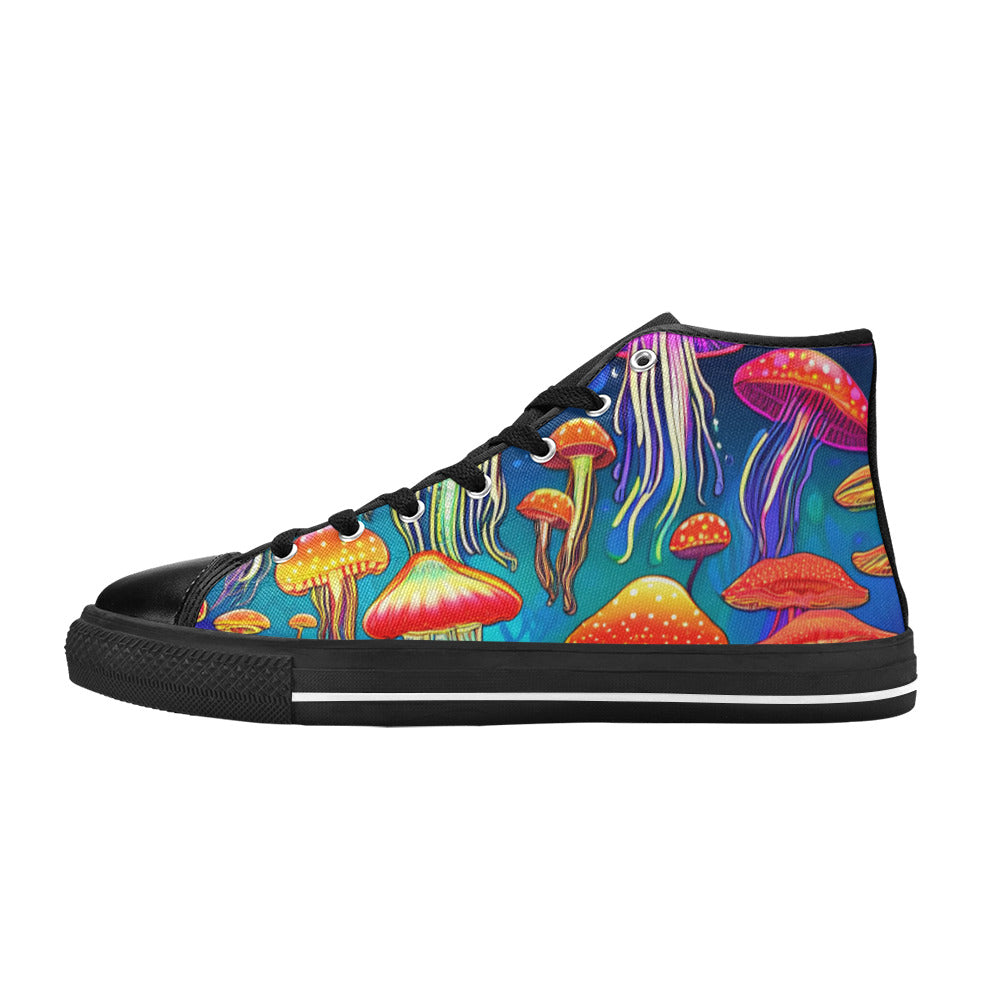WOMEN'S Jellyfish Vibrant Mushroom Art High Top Canvas Cottagecore Shoes