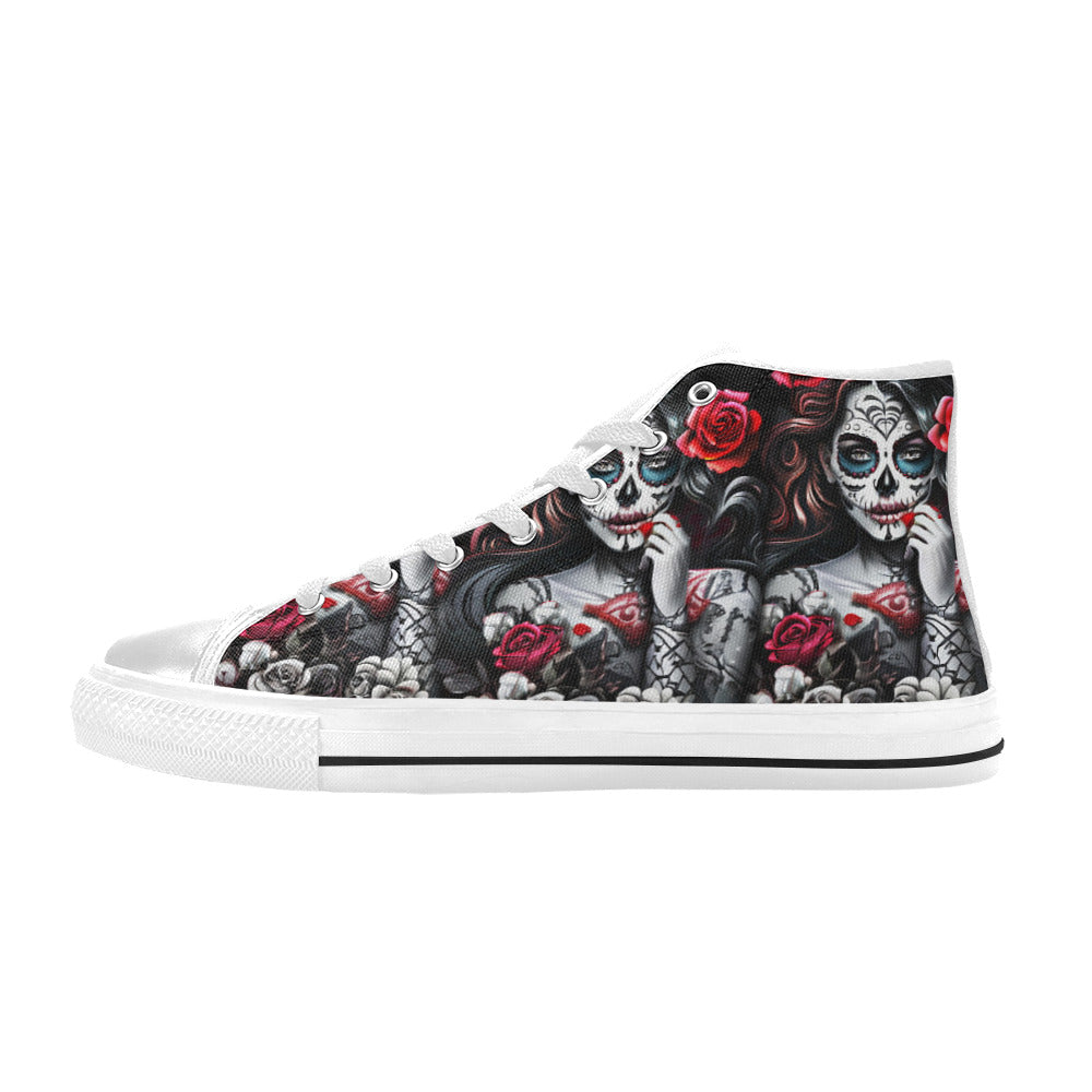 MEN'S Sugar Skull Woman Rose High Top Canvas Neon Fantasy Shoes