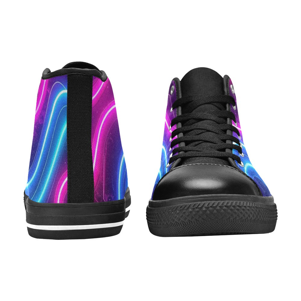 WOMEN'S 1980S Neon Cartoon Art High Top Canvas Vibrant Chaos Shoes