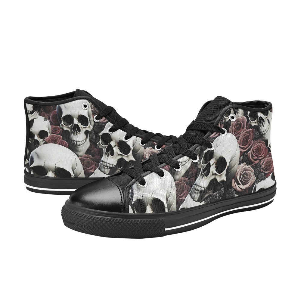 WOMEN'S Rose Skulls Dark 7 High Top Canvas Neon Fantasy Custom Sneakers