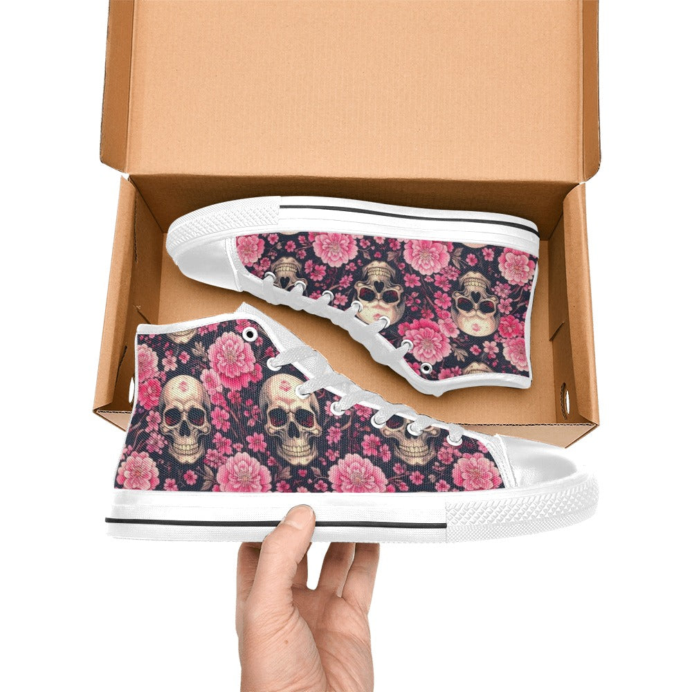 WOMEN'S Skull Cherry Blossom High Top Canvas Vivid Custom Shoes