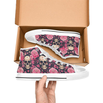 WOMEN'S Skull Cherry Blossom High Top Canvas Vivid Custom Shoes