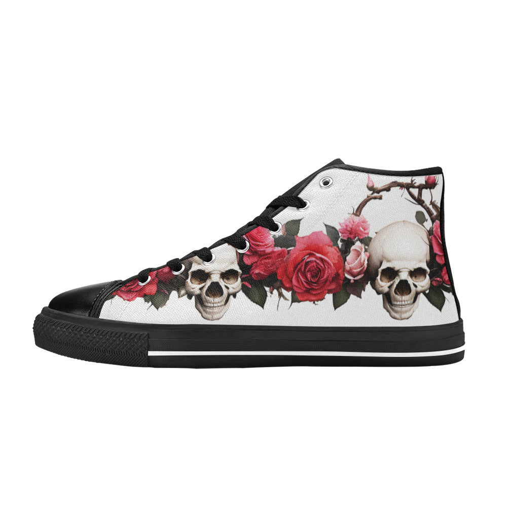 WOMEN'S Skulls Roses Deluxe 13 High Top Canvas Neon Fantasy Custom Shoes