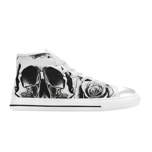 WOMEN'S Grey Style Skull Roses High Top Canvas Grunge Custom Sneakers
