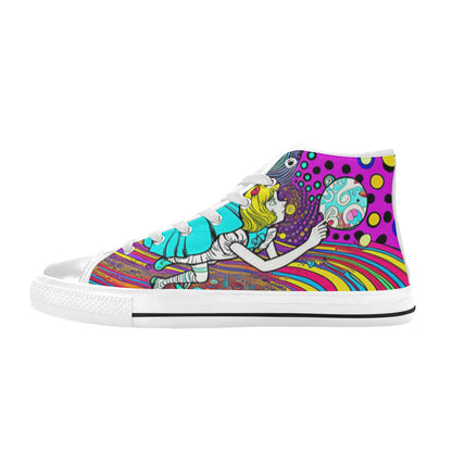 WOMEN'S Wonderland Trippy Psychedelic Colorful High Top Canvas Cottagecore Custom Sneakers
