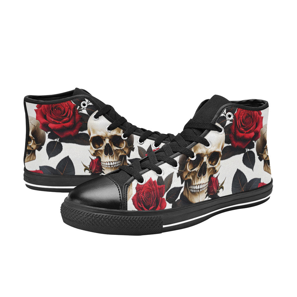 WOMEN'S Skulls Roses Deluxe High Top Canvas Wallpaper Art Sneakers