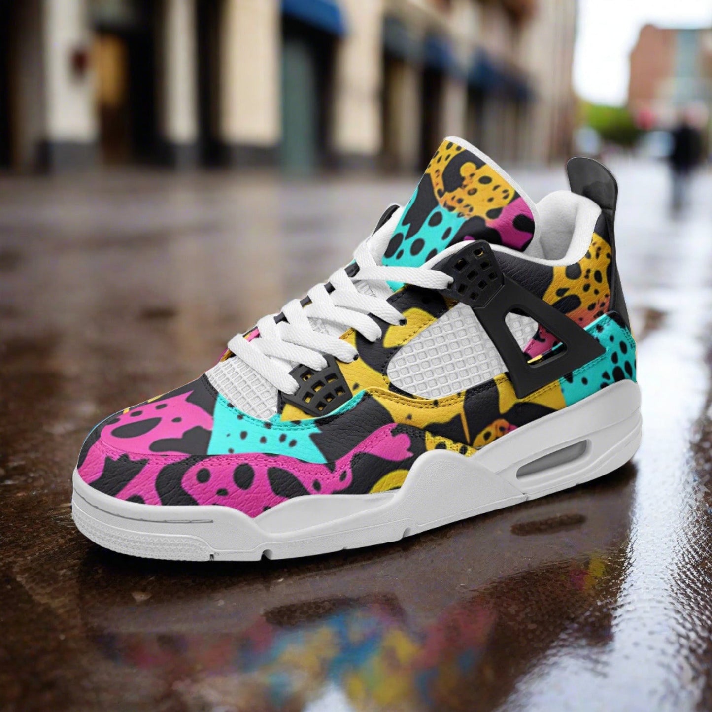 Cherry Blossom Crimson Black Wearable Bold Art - Freaky Shoes | Custom Art Sneakers