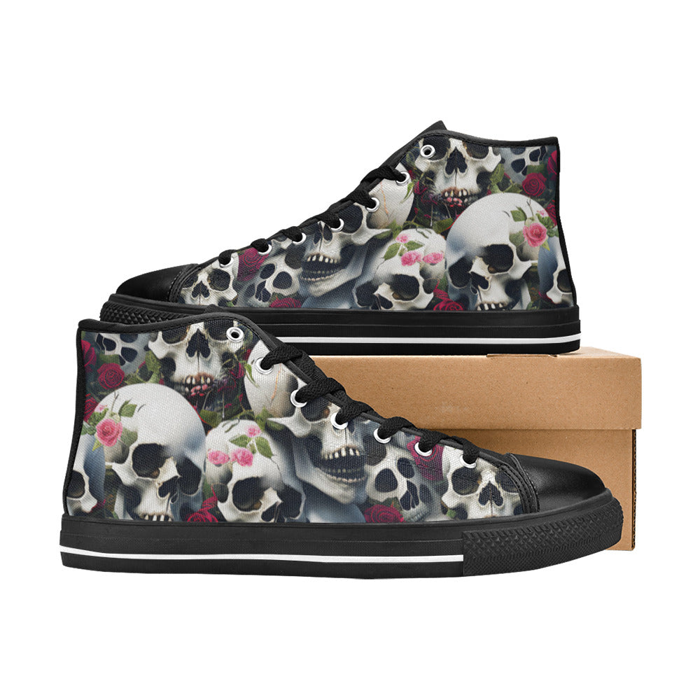 WOMEN'S Rose Skulls Dark 2 High Top Canvas Neon Fantasy Sneakers