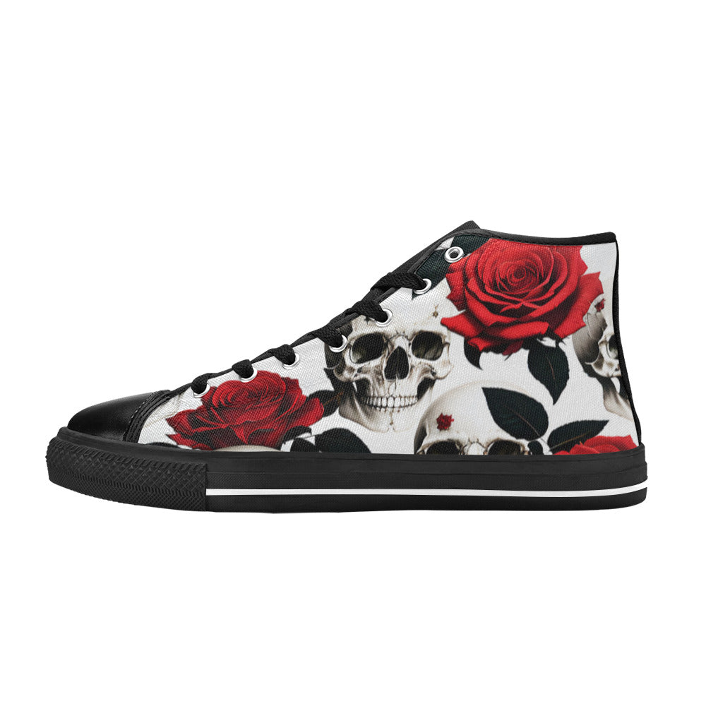 MEN'S Skulls Roses Deluxe 5 High Top Canvas Neon Fantasy Custom Sneakers