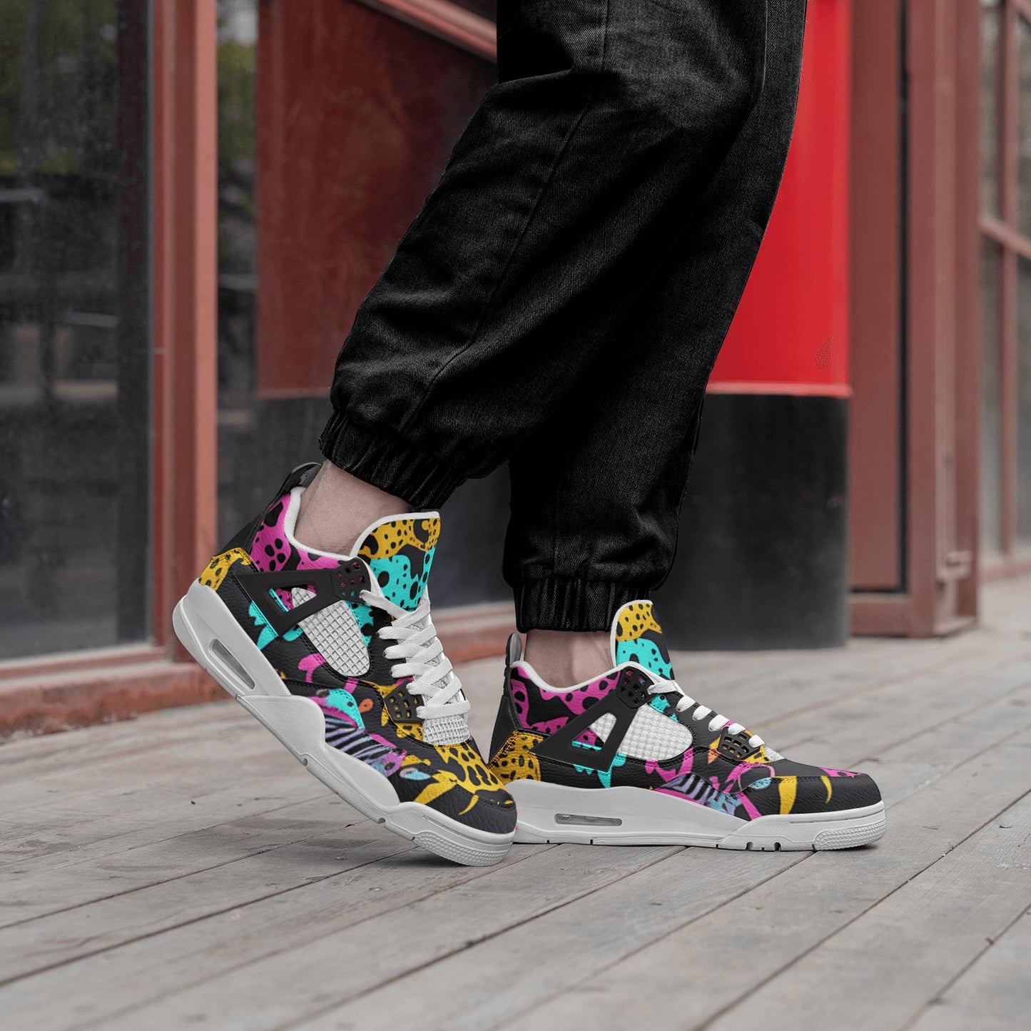 Animal Print hand-made high-top canvas shoes — unique wearable art by Freaky Shoes