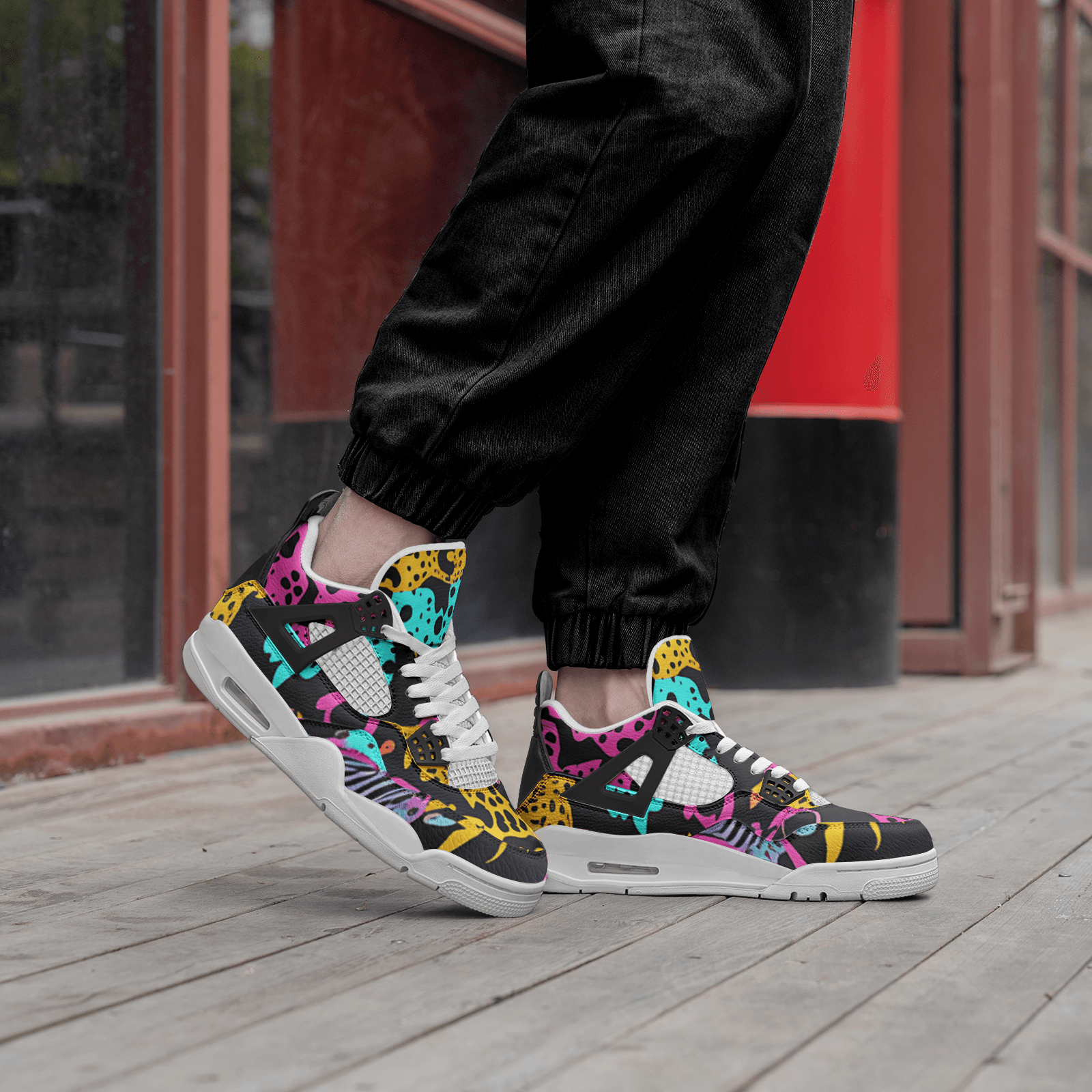 Cherry Blossom Crimson Black Wearable Bold Art - Freaky Shoes | Custom Art Sneakers