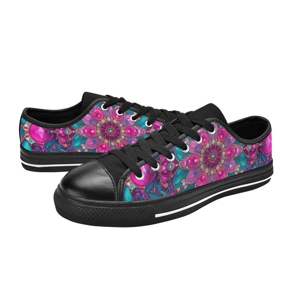 KIDS' Feminine Jeweled Skull Low Top Canvas Surreal Sneakers