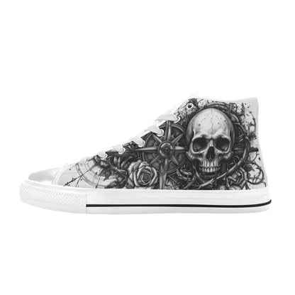 Grey Crown Skull Women's Goth Dark High Top Canvas Shoes | Freaky Shoes®