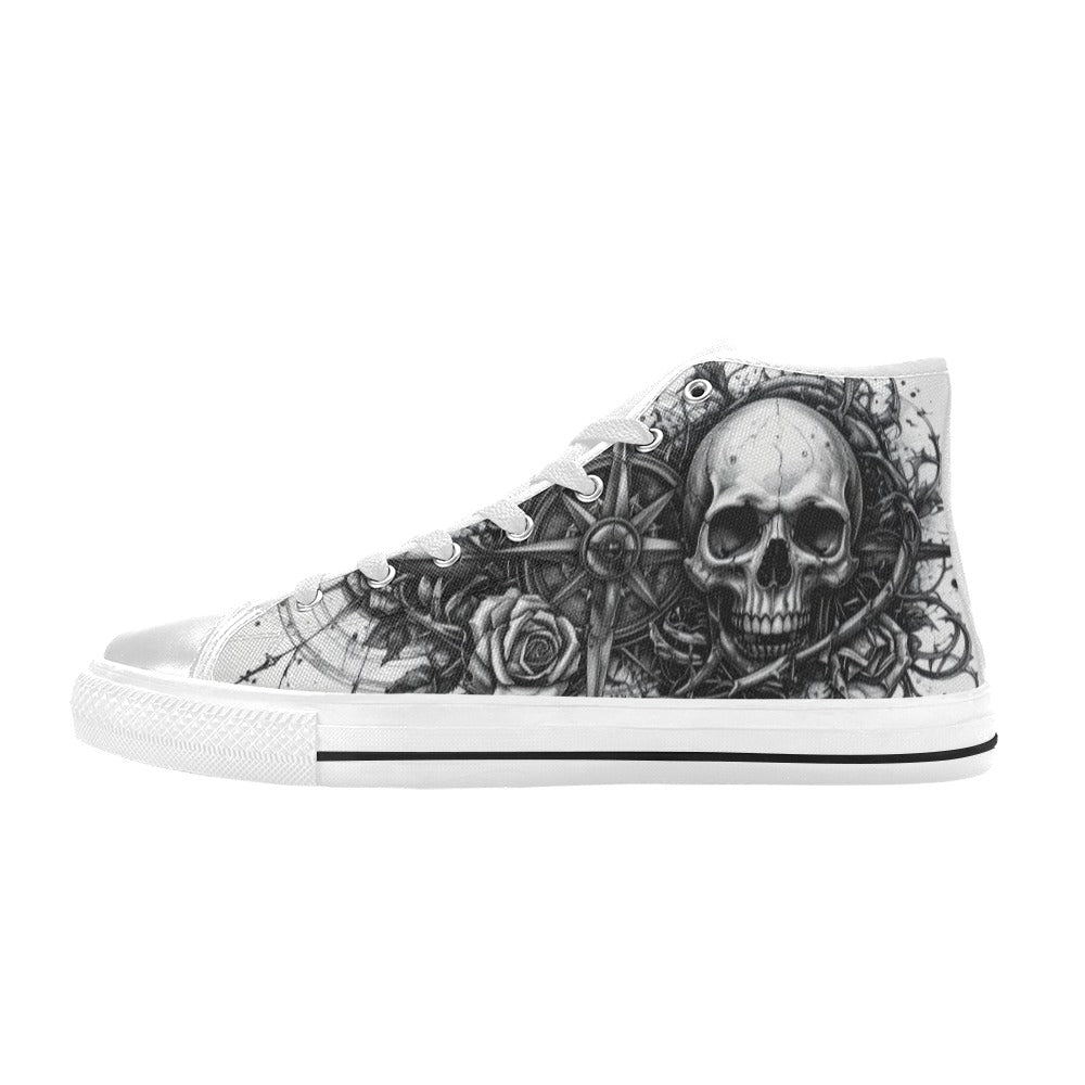 Skull Gothic Art Women's Dark Collection High Top Canvas Shoes | Freaky Shoes®