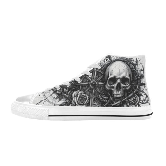 Skull Gothic Art Women's Dark Collection High Top Canvas Shoes | Freaky Shoes®