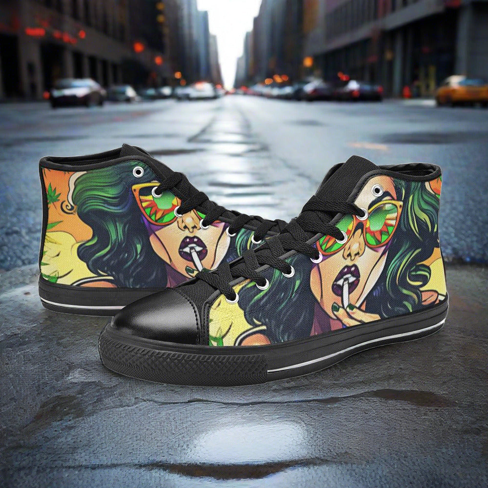Phoenix Teal Gold Wearable WOMEN Bold Art - Freaky Shoes | Custom Art Sneakers