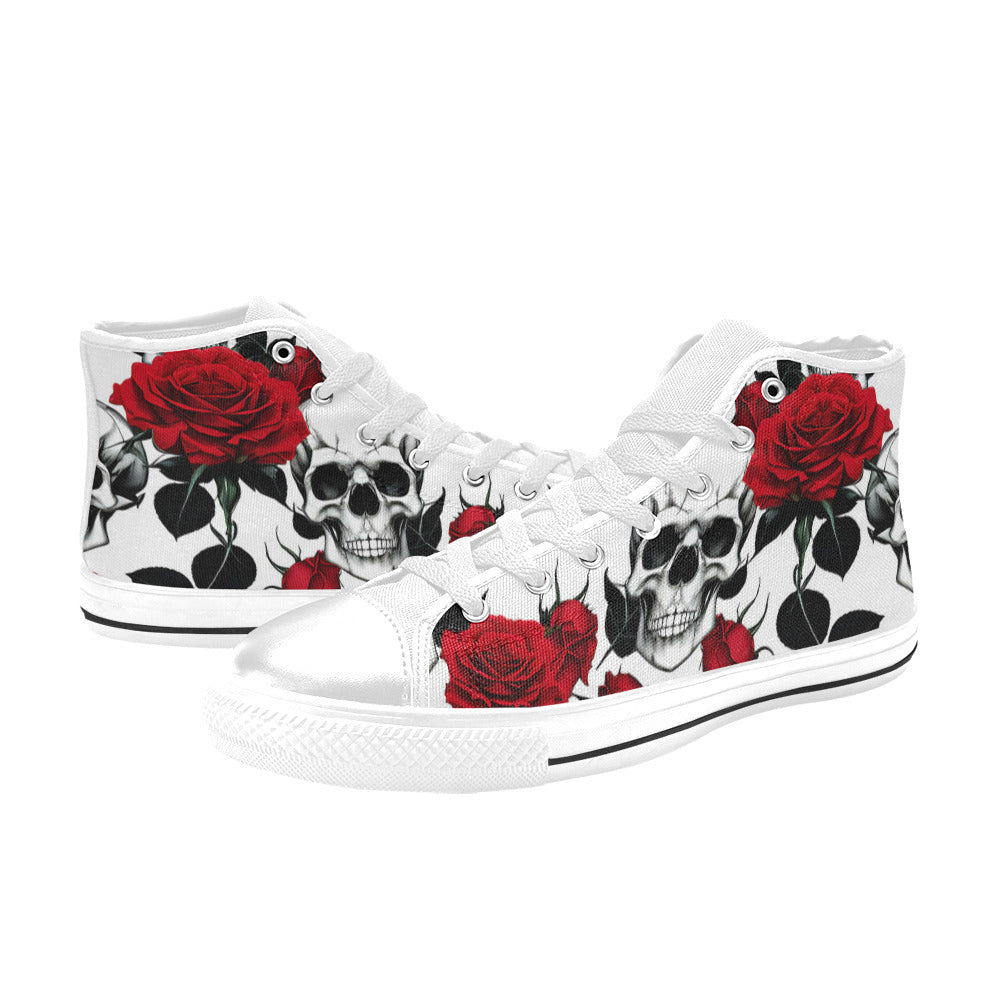 WOMEN'S Skulls Roses Deluxe 8 High Top Canvas Wallpaper Art Custom Shoes