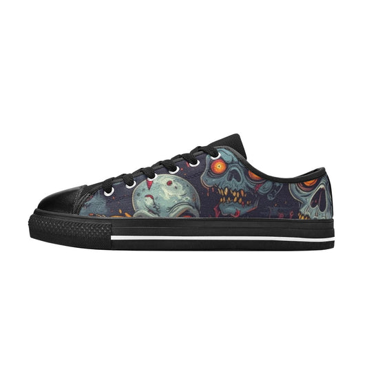 Halloween Zombie Horror Repeat Lots of overlapping Skull Cartoon Art Pattern Gritty 40373 Women's Classic Canvas Shoes (Model 018)