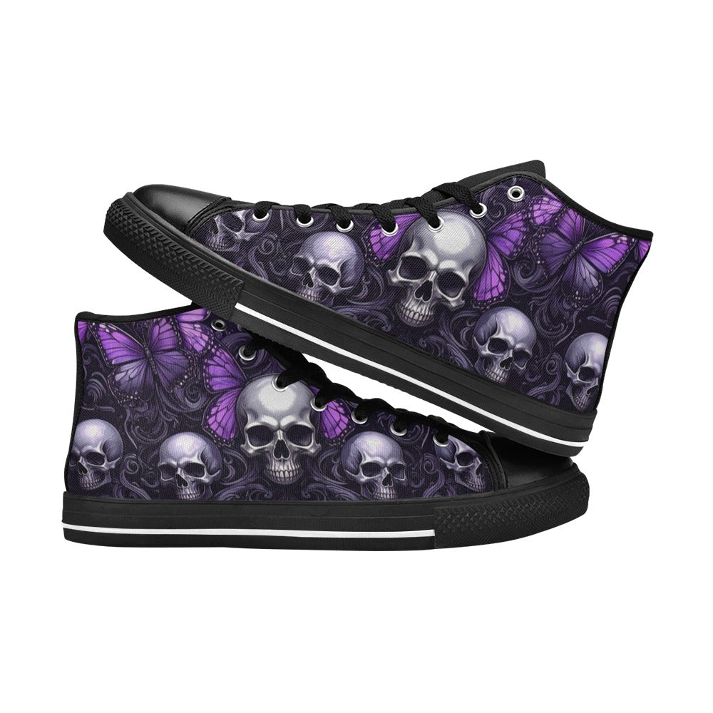 MEN'S Skull Butterfly Purple Iridescent High Top Canvas Vibrant Chaos Shoes