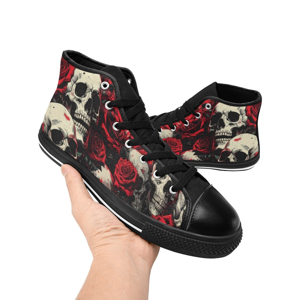 WOMEN'S Comic Book Skull Roses High Top Canvas Dreamcore Custom Shoes