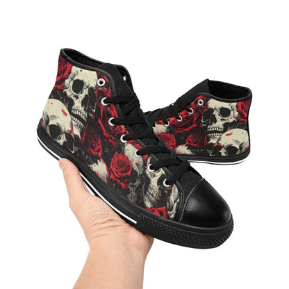 WOMEN'S Comic Book Skull Roses High Top Canvas Dreamcore Custom Shoes