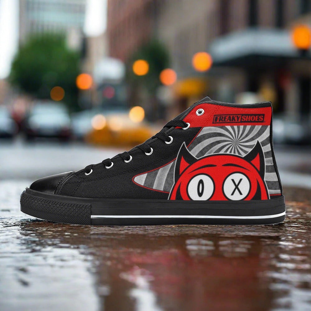 Men's Devil high-top canvas shoes, custom full-wrap printed design — Freaky Shoes