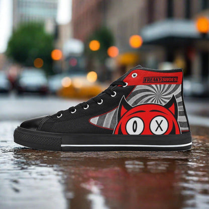 Men's Devil high-top canvas shoes, custom full-wrap printed design — Freaky Shoes