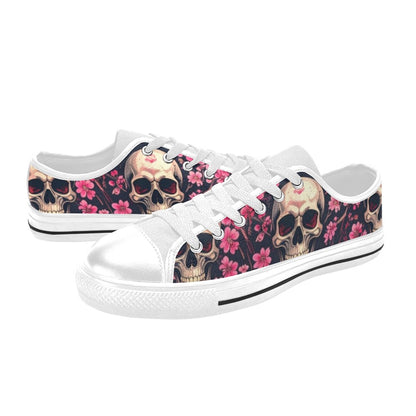 KIDS' Skull Cherry Blossom Low Top Canvas Cottagecore Custom Sneakers