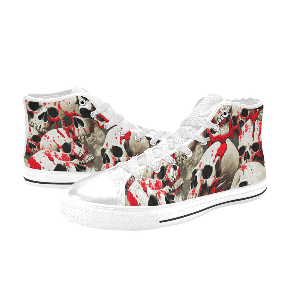 WOMEN'S Splatter Skulls 3 High Top Canvas Surreal Custom Shoes