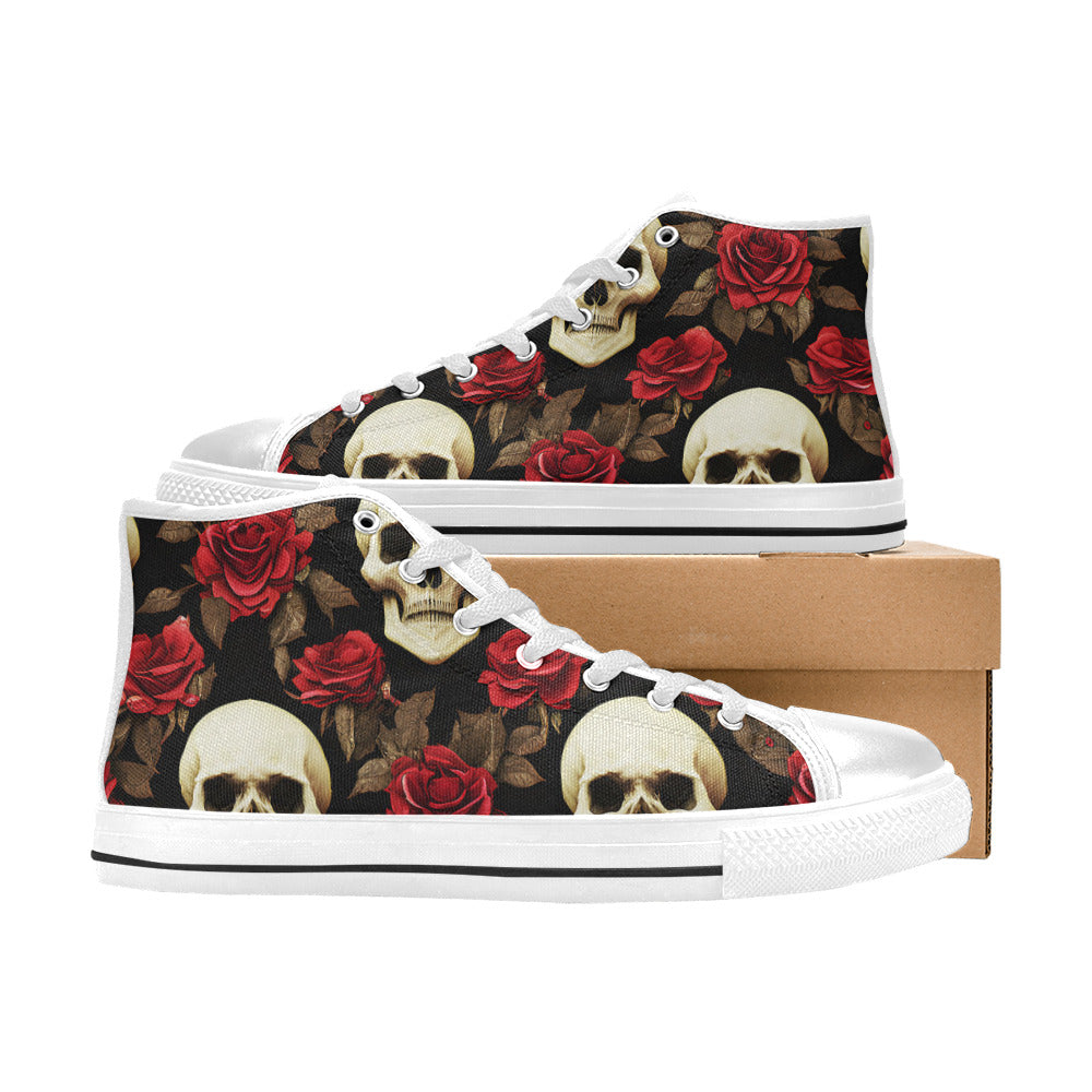 WOMEN'S Rose Skulls 3 High Top Canvas Neon Fantasy Sneakers