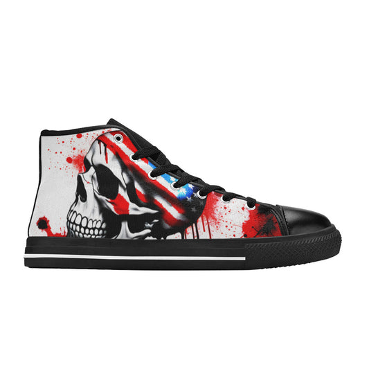WOMEN'S Patriotic Splatter Skull Art High Top Canvas Cottagecore Custom Sneakers