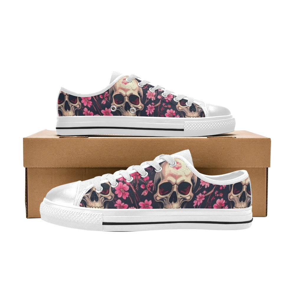 KIDS' Skull Cherry Blossom Low Top Canvas Cottagecore Custom Sneakers